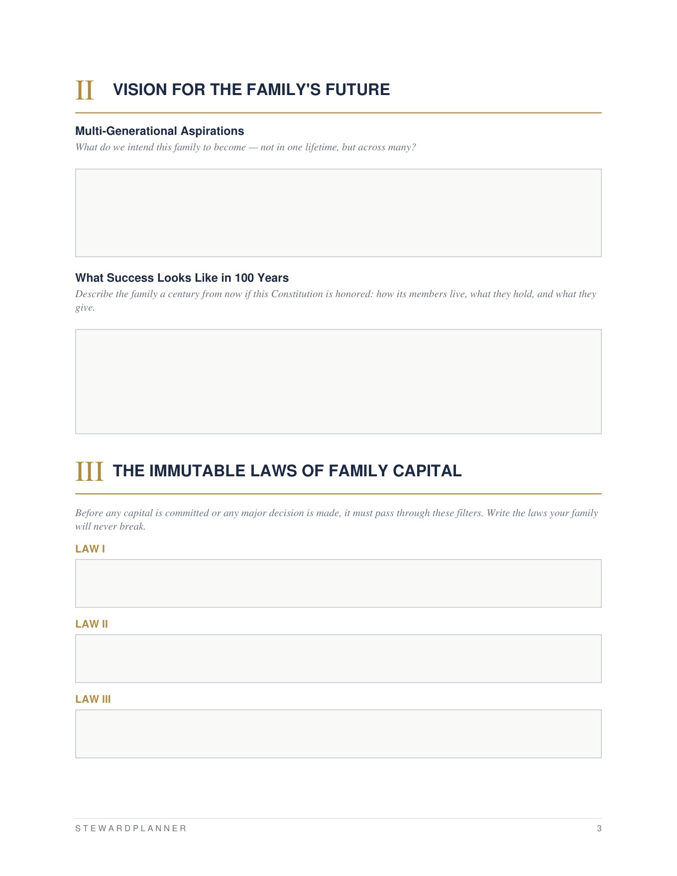 Interior page: vision for the family's future and the immutable laws of family capital