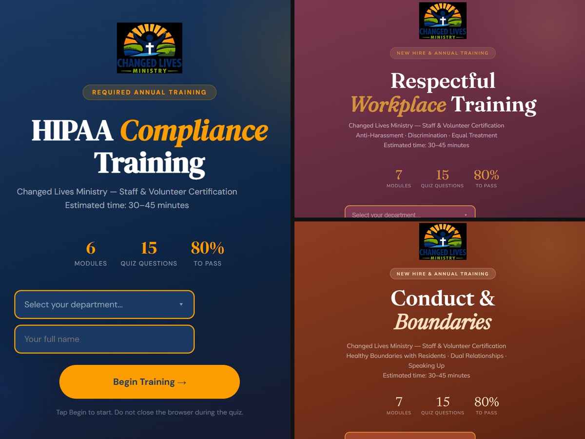 HIPAA, respectful workplace, and conduct and boundaries training modules